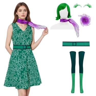 Imagem de EDAUWAE Joy Costume Feminino Inside Disgust Costume Out 2 Vestido Cosplay Dia das Bruxas Amarelo Verde Dance Running Vestido Esportivo PP