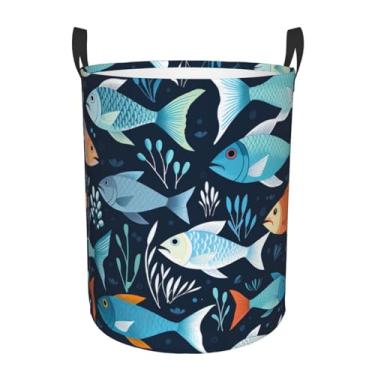 Imagem de Cesta de roupa suja com estampa de peixes, dobrável, impermeável, cesto de armazenamento de roupas com alças, pano Oxford, organizador de brinquedos, cesta para banheiro, lavanderia, quarto, médio