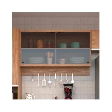 Imagem de Armário Aéreo Bartira Amazonita com 2 Portas de Vidro, 2 Prateleiras e 120cm de largura - Damasco