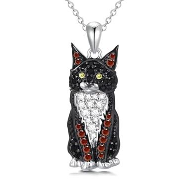Imagem de Colar com pingente peculiar oriental de pelo curto, Simese e Bombaim - diferentes raças de gatos - cristais de zircônia sintética cintilante, corrente de aço inoxidável durável, presente ideal para