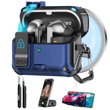 Imagem de Capa de bloqueio seguro para Samsung Galaxy Buds3 Pro e Galaxy Buds 3 (2024), com suporte de telefone e compatível com MagSafe, capa dura à prova de quedas com kit de limpeza e chaveiro, abertura