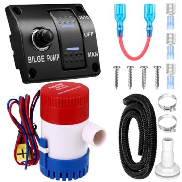 Imagem de Saysurey Bomba de esgoto automática bomba de esgoto 12v 24v painel de interruptor de 3 vias com kit de instalação de encanamento de disjuntor integrado para acessórios de barco (500 gph, 15a)