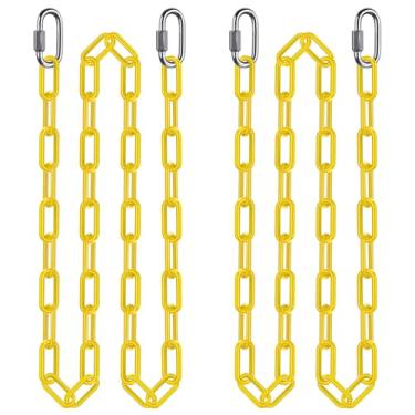 Imagem de 2 correntes giratórias revestidas de 254 cm com mosquetões, capacidade de 453 kg, correntes para pendurar para varanda com ganchos, corrente amarela para cadeiras, balanço de árvore, cadeira suspensa