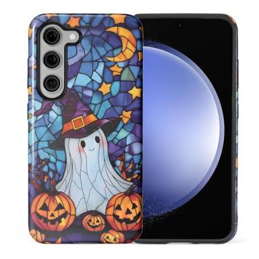 Imagem de Toulas Capa para Samsung Galaxy S23 Plus, capa rígida de camada dupla híbrida resistente a arranhões, fantasma de bruxa de vidro colorido de Halloween