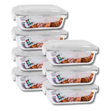 Imagem de Jogo 7 Potes Vidro Retangular 1040ml Tampa Com Travas Resistentes - Pr
