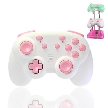 Imagem de turbX Mini Mate Wireless Gaming Controller, Nintendo Switch Gamepad Joystick & Wired PC Windows Steam, Complimentary LED RBG Charging Stand w. Glowing Light, 6-Axis Gyro, 3D Joystick, Cute Pink