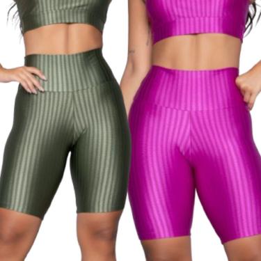 Imagem de Bermuda Fitness New Zig 3D Serra e Mar Kit Com Duas Cores Poliamida Cós Alto Academia Treino-Feminino