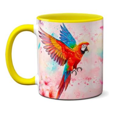 Imagem de Caneca Arara Azul Em Aquarela Xícara Criativa Fauna Brasil (Amarela)