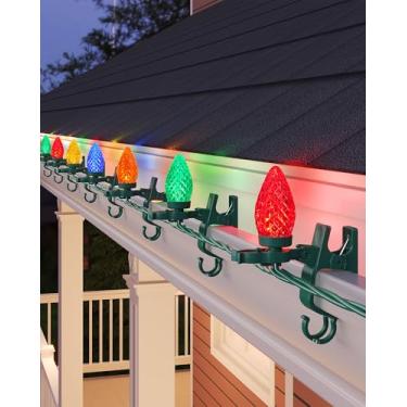 Imagem de SURAIELEC Luzes de Natal de telhado, 100 LEDs C9 com cordão de luzes multicoloridas para calhas, telhas, telhado, decoração de férias de casa, impermeável, listado na UL