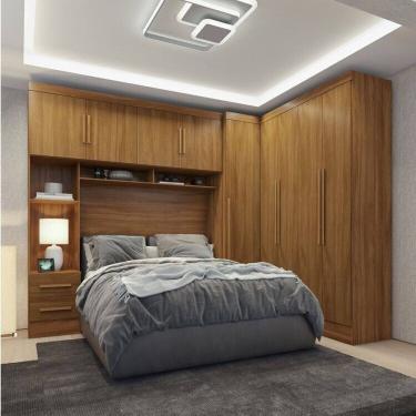 Imagem de Guarda-roupa Modulado Casal 3 Peças 5 Portas 5 Gavetas com Maleiro Smart Plus Cinamomo