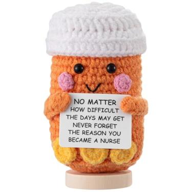 Imagem de Arrowbash Presente de enfermeira, presente de farmácia, pílula de crochê positiva CNA Week Cartão inspirador de agradecimento da enfermeira para decoração de escritório de volta às aulas Farmacêutico