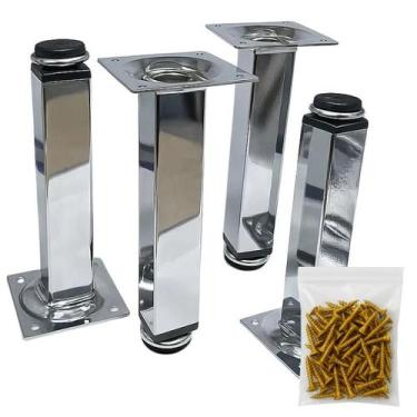 Imagem de 4 Pé Para Móveis Armários Redondo Cromado 15cm Regulável Aço - STORE S