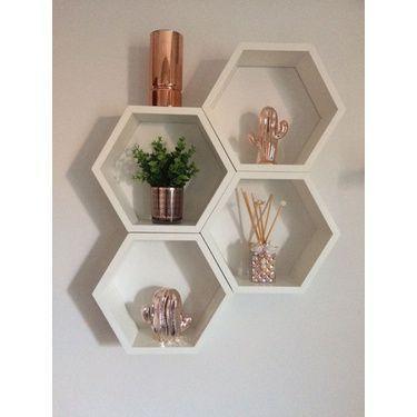 Imagem de Nicho Colmeia Hexagonal 4 Peças Mdf 15mm Brancotx Decoração - B&D Arte