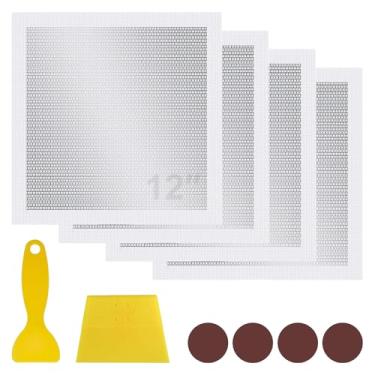 Imagem de Kit de reparo de drywall de 30 x 30 cm, kit de remendo de malha autoadesivo resistente 4 peças para furos grandes - inclui raspador e lixas, ideal para reparos de paredes de gesso, folhas, paredes e