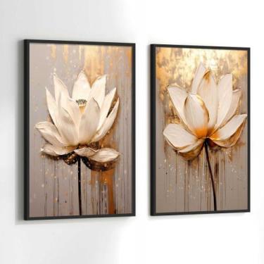 Imagem de Conjunto Quadros Decorativos com Moldura Rosas Branca e Dourada Pintur