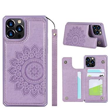 Imagem de ShunJieTech Capa para iPhone 12, capa para iPhone 12 Pro, [porta-cartão de crédito e capa carteira com ranhura] Capa protetora mandala traseira com alça (6,1 polegadas) - roxo