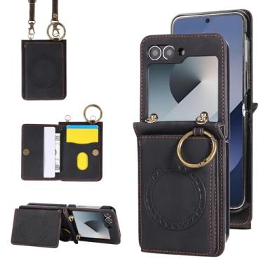 Imagem de Capa carteira compatível com Samsung Galaxy Z Flip 6 5G 2024 e alça de ombro transversal com fivela de anel suporte de cartão magnético para celular para ZFlip6 Z6 G Flip6 ZFlip 6Z Mulheres Homens