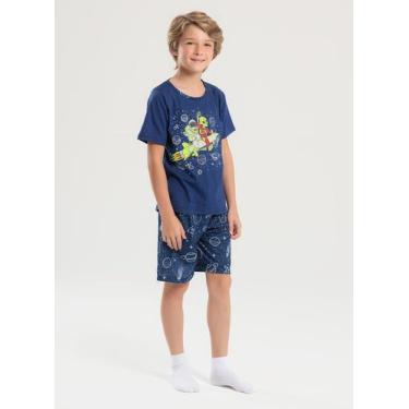 Imagem de Pijama Verão Menino Marinho Camiseta Brilha no Escuro e Bermuda Viagem