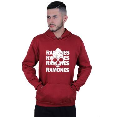 Imagem de Moletom Unissex Canguru Ramones Caveira World Rock - Lafre, Vermelho e
