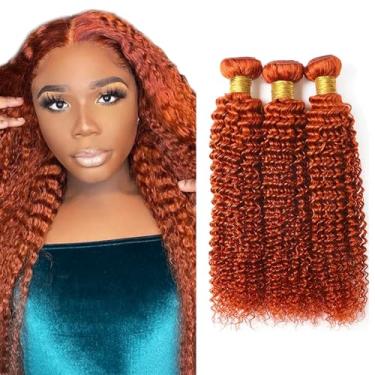Imagem de Fridnae Feixes de cabelo humano ondulado de gengibre laranja, 45,7 cm, 3 feixes, total de 300 g, sem queda, sem emaranhado, sem cheiro, durável, brilhante