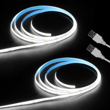 Imagem de Aclorol Fita de LED COB 5V Branco Frio 6000K 3FT Faixa de Luz LED Alta Densidade e Brilhante Sob Armário Fita Luz para Quarto, Cama, Cozinha, Aparador, Projeto, Iluminação 320LEDs/M (pacote com 2)