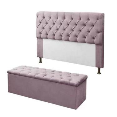 Imagem de Kit Cabeceira e Calçadeira Baú Mirage Queen 160cm Renascer Decor, Rose