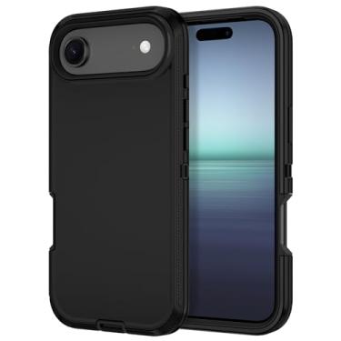 Imagem de I-HONVA Capa para iPhone Air/iPhone 17 Air, à prova de choque, poeira/queda, proteção total de 3 camadas [sem protetor de tela] Capa resistente para Apple iPhone Air de 6,5 polegadas 2025, preta