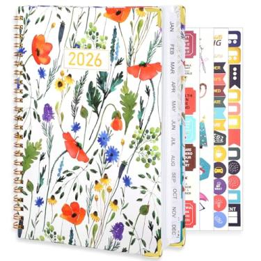 Imagem de Agenda 2026, agenda semanal e mensal, janeiro de 2026 a dezembro de 2026, agenda A5 (16,5 cm x 21,6 cm) com abas, bolso interno para material de escritório escolar em casa, flor vermelha