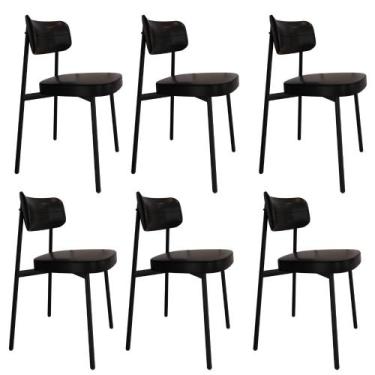 Imagem de Conjunto 6 Cadeiras de Jantar Alloa Revestimento Sintético Est.Preta -