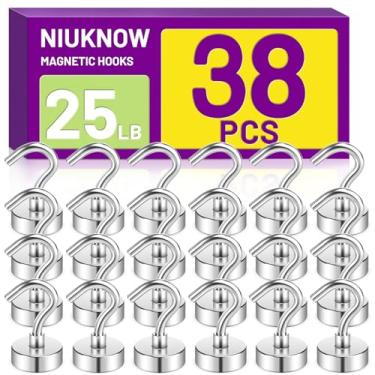 Imagem de Niuknow Pacote com 38 ganchos magnéticos resistentes, ganchos de ímã de neodímio forte de 11 kg para pendurar canecas, ímã com gancho para cruzeiro, churrasqueira, geladeira - prata