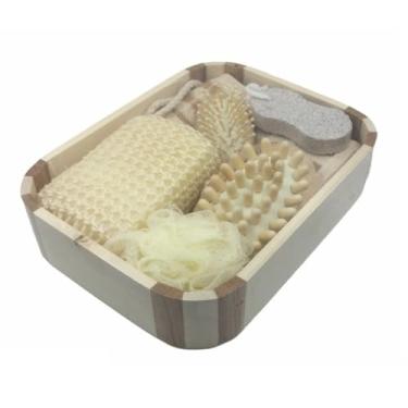 Imagem de Kit Banho Spa Cuidados Pessoais 7pcs Com Cesto de Madeira