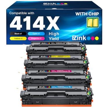 Imagem de E-Z Ink Cartuchos de toner 414X, pacote com 4, alto rendimento (com chip), MFP M479fdw - 414A, substituição compatível com toner HP 414X 414A para usar com impressora HP Color Laserjet Pro MFP M454dw