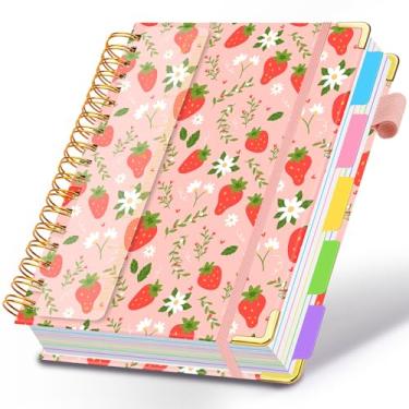 Imagem de Caderno espiral para trabalho, caderno de 300 páginas, 5 matérias, pautado na faculdade, com divisórias e abas, caderno grande de 20 x 25 cm para mulheres, estudantes, anotações e organizador (morango