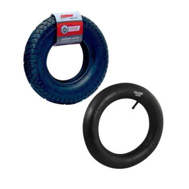 Imagem de kit Pneu + Câmara Carrinho Pedreiro 350-8 Borracha Colson - Geral