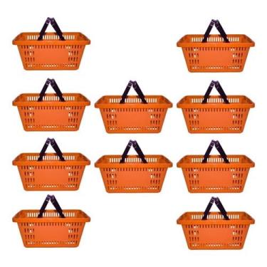 Imagem de 10 Cestas Cestinha Plastica Preta Reforçada Supermercado Mercado 16 Litros (Laranja)