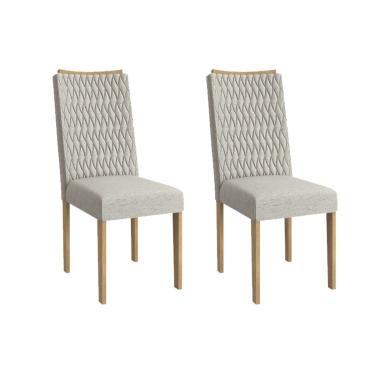 Imagem de Cadeira de Cozinha Aura 2CAD157 Madeirado Kit 2 Un Carvalho/Linho Bege Caqui - Kappesberg