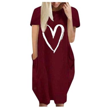 Imagem de Moda Feminina Loose Love Print O-neck Bolsos Casual Vestido de mangas 