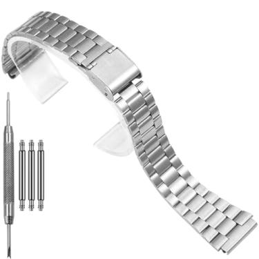 Imagem de Pulseira de substituição de 18 mm compatível com Casio A158WA A168WA-1 vintage de três elos pulseira de relógio de aço inoxidável com fecho dobrável, Alça Smetal 3Z, One Size, Casual