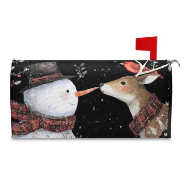 Imagem de ALAZA Linda capa de caixa de correio de rena de boneco de neve tamanho padrão para decoração de jardim e quintal 53 x 45 cm