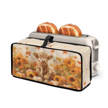 Imagem de Capas de máquina de cozinha de vaca de folha de girassol, capa de torradeira à prova de poeira outono cabe na maioria das torradeiras longas, pequenos aparelhos de cozinha, protetor de máquina de pão