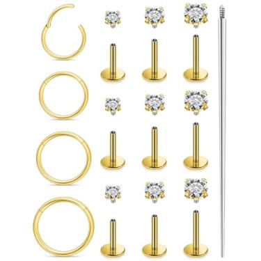 Imagem de Xnsjeyy Brincos de nariz 18G 16G com rosca interna e costas planas 316L aço cirúrgico tragus para frente hélice concha cartilagem lóbulo brincos stud medusa labret lábio piercing argolas para joias