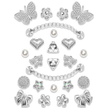 Imagem de Kit de pingentes de sapatos brilhantes com 24 peças – Pérola, Borboleta, Flor e Corrente, Acessórios fofos para presente para mulheres e meninas, Resina Strass, Strass