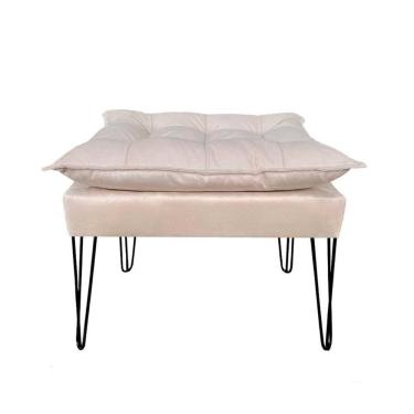 Imagem de Puff Puf Banqueta Opala Suede Bege Pé Aramado Preto