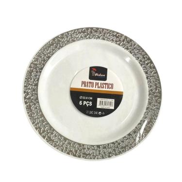 Imagem de Pratos Descartáveis de Luxo Borda Vazada Prata - 6 unid.