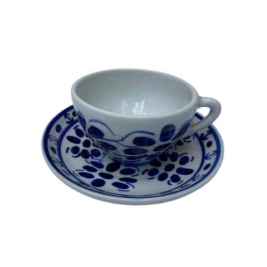 Imagem de Xicara De Porcelana Com Pires Para Chá, Pintada A Mão 120 Ml