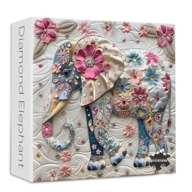 Imagem de Diamond Art Elephant Puzzles for Adults 1000 Pieces, PICKFORU Colorful Crystal Flower Jigsaw Puzzles Jewels, Unique Impossible Fabric Cute Animals Theme as House Decor
