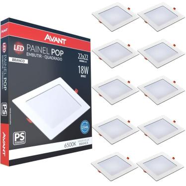 Imagem de Kit 10 Plafon Painel Led Avant Pop 18W Branco 6500K 1080 Lúmens Quadrado de Embutir 22x22cm Bivolt