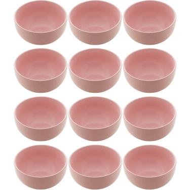 Imagem de Conjunto 12 Bowls de Cerâmica Rosa 680ml Servir Açaí Caldos Frutas Petiscos Cronus Lyor