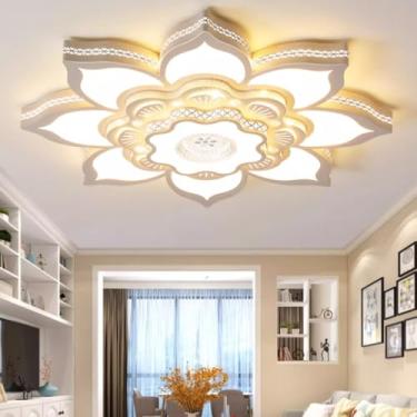 Imagem de Luminária de teto LED moderna grande para interior, luminária de teto regulável com controle remoto 3000K-6000K, abajur de acrílico, cor/brilho ajustável, lâmpada de quarto, iluminação de re