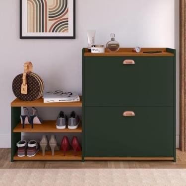 Imagem de Genérico, Sapateira Organizadora Quarto Closet Hall de Entrada Banco 2 Portas Basculantes Puxador Concha Milano - Verde/Cedro